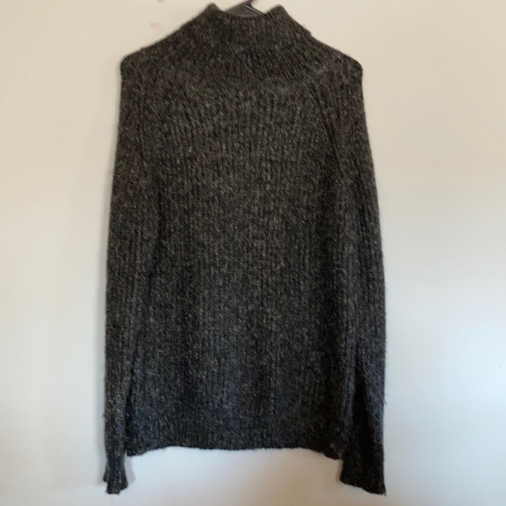 Neo Noir Long Black Turtleneck Sweater.  Fuzzy. 20” pit to pit